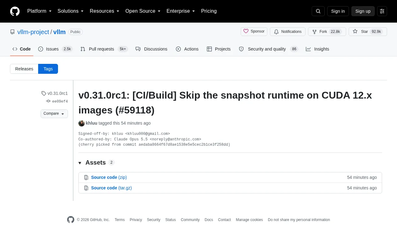 vLLM v0.31.0rc1 Released: Optimized CUDA 12.x Image Build Process