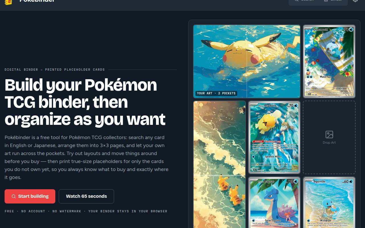 Pokébinder: A Free Binder Planning Tool Built for Pokémon TCG Collectors