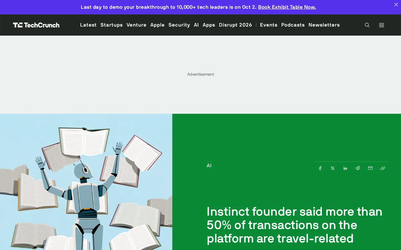 Over 50% of Instinct's Transactions Are Travel-Related, Platform Growing 10% Daily