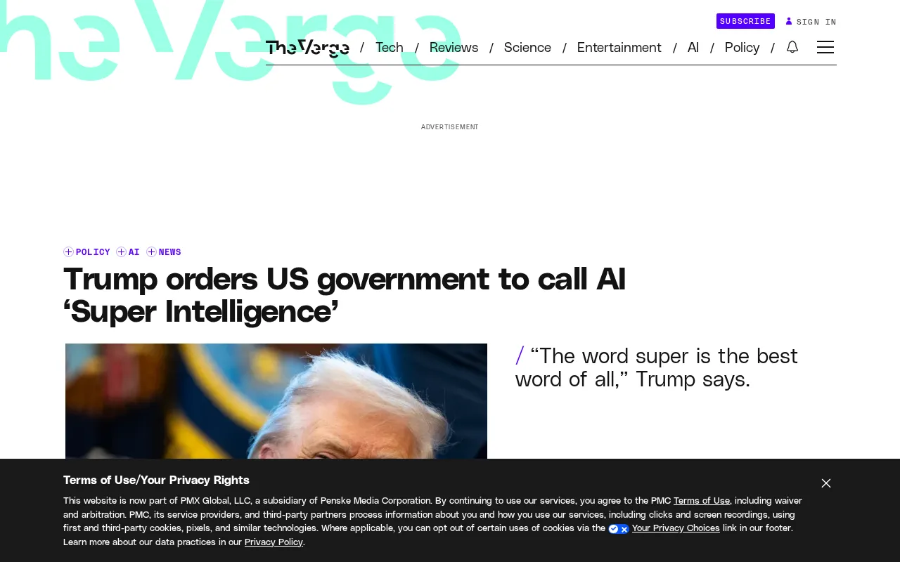 Trump Signs Executive Order: US Government to Replace 'Artificial Intelligence' with 'Super Intelligence'
