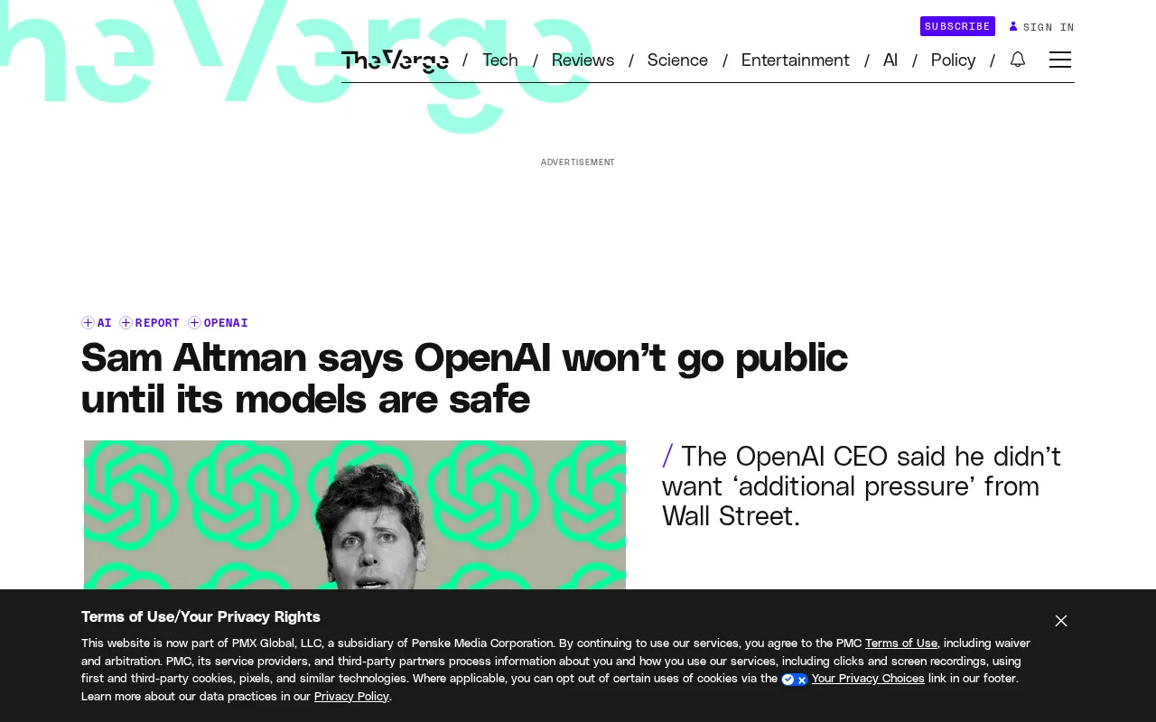Sam Altman:模型不够安全前,OpenAI不会上市