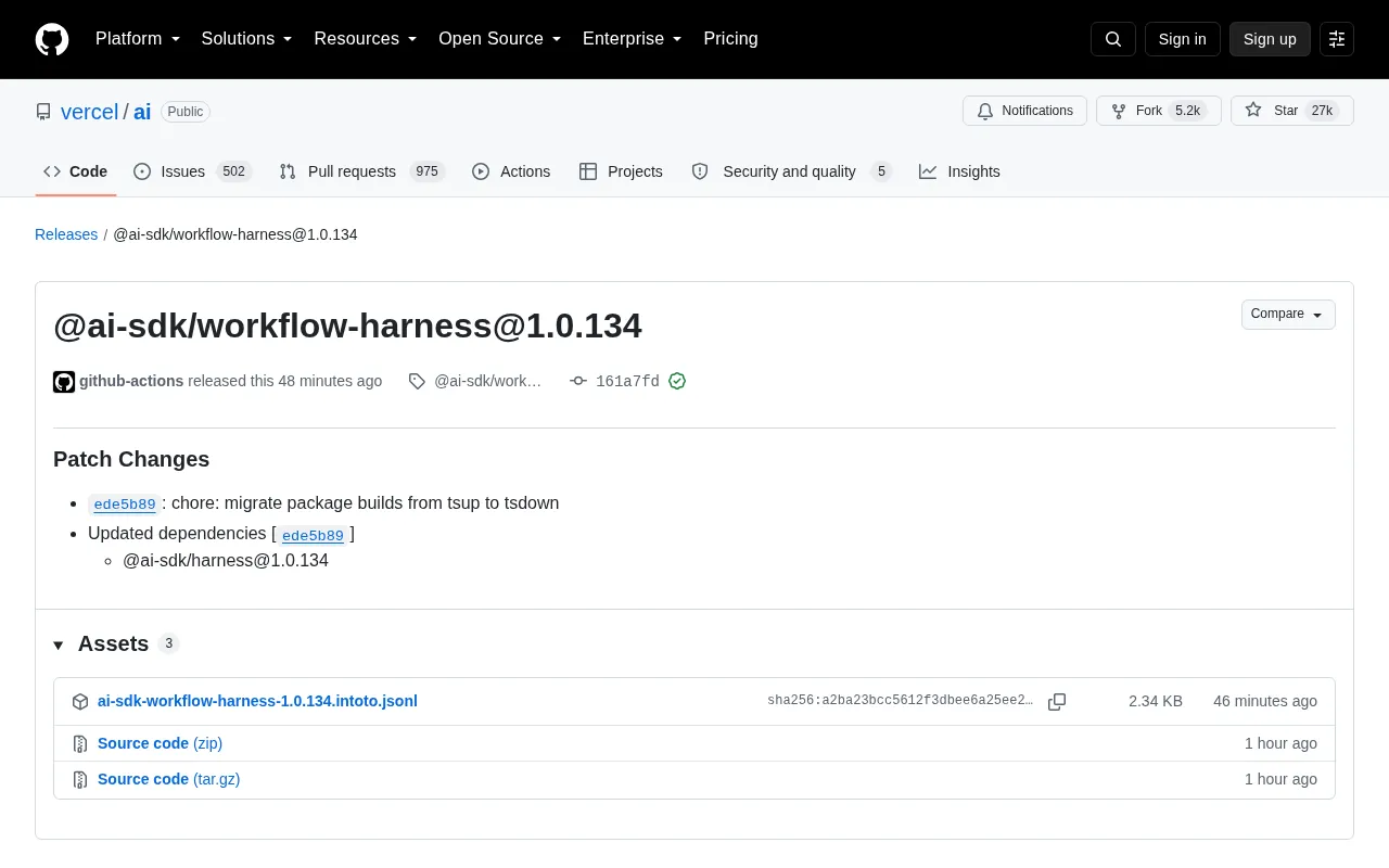 Vercel AI SDK Update: workflow-harness Migrates Build Tooling