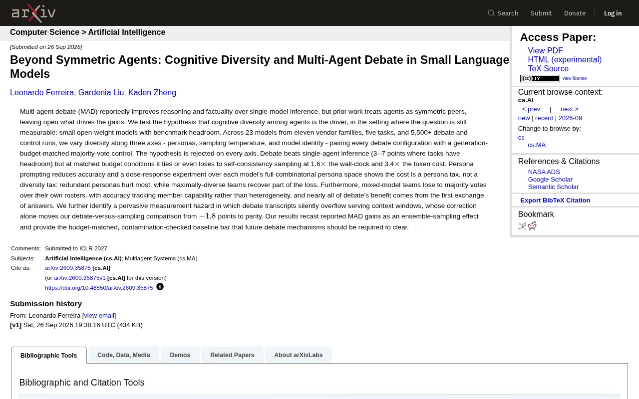 Is Multi-Agent Debate Actually Effective? Small-Model Experiments Reveal It's Just Ensemble Sampling