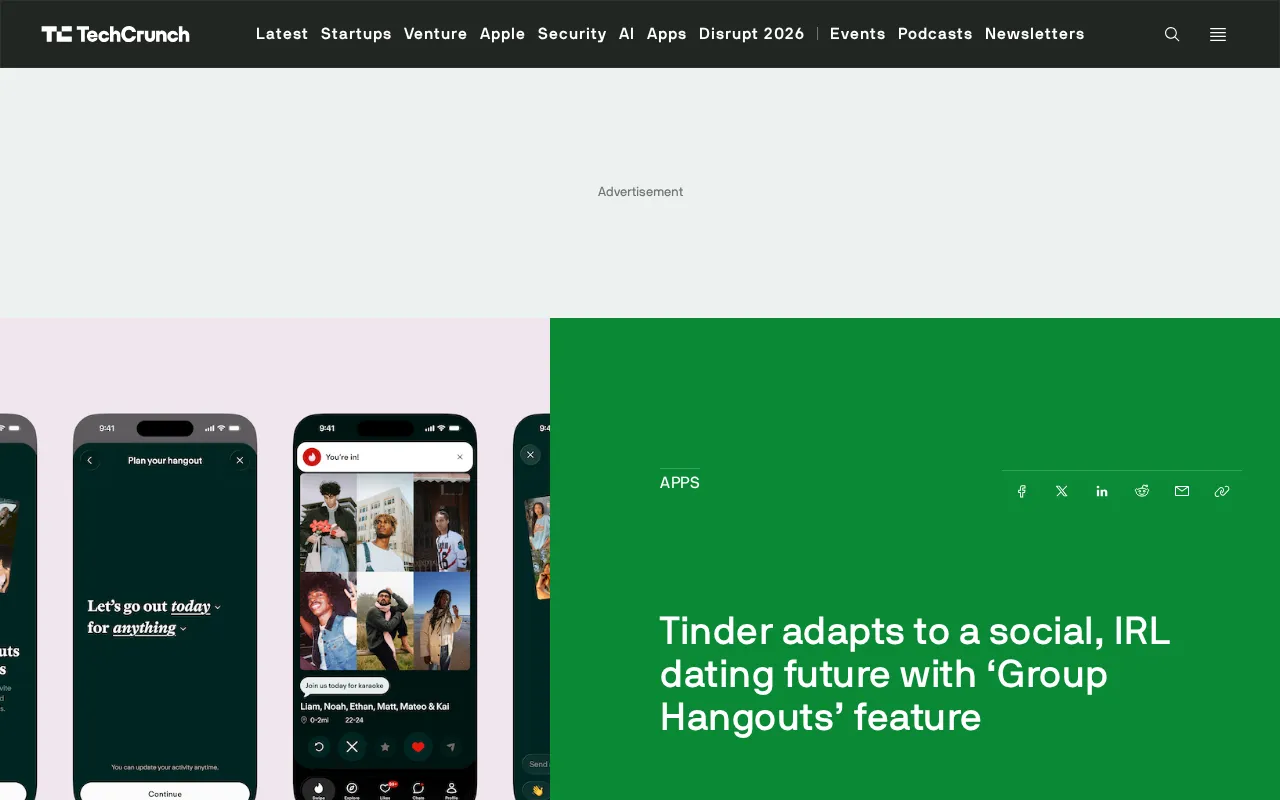 Tinder Launches Group Hangouts: Dating App Pivots Toward Social and In-Person Experiences