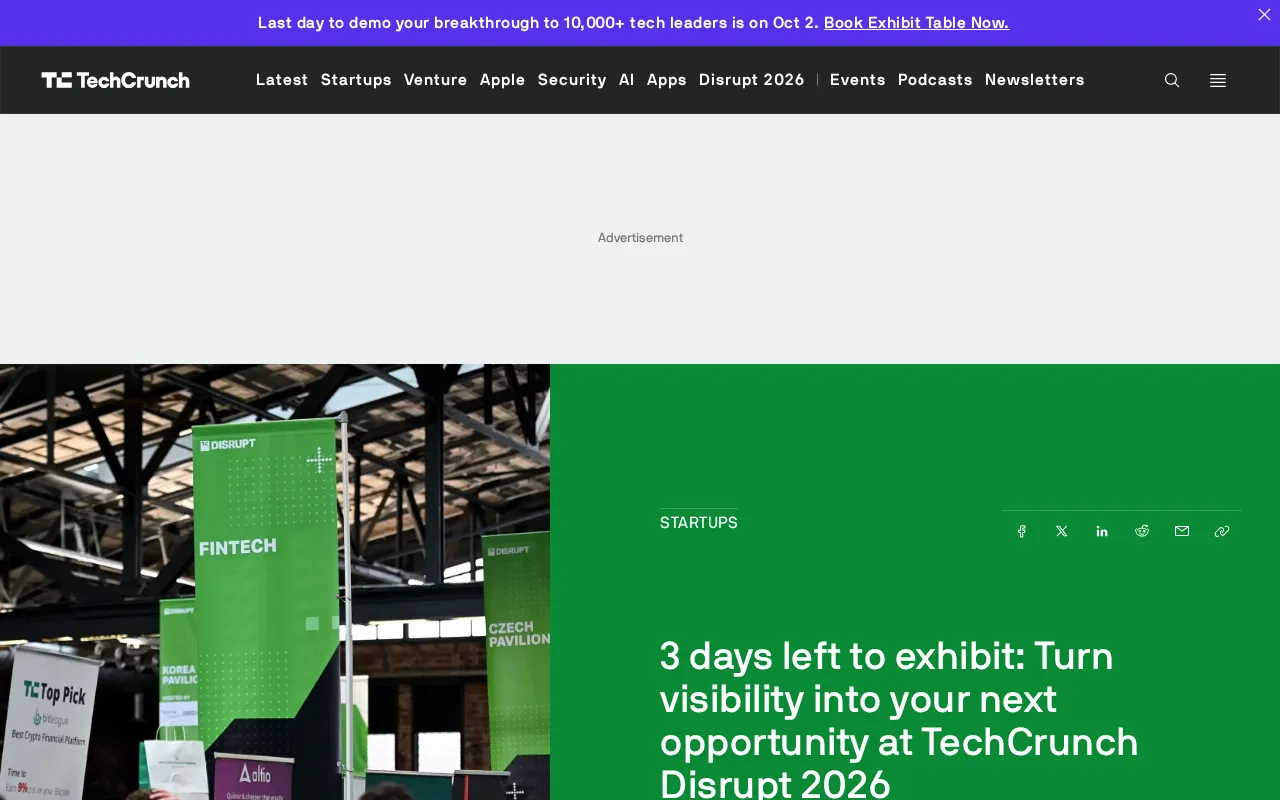 TechCrunch Disrupt 2026 Booth Registration: 3 Days Left