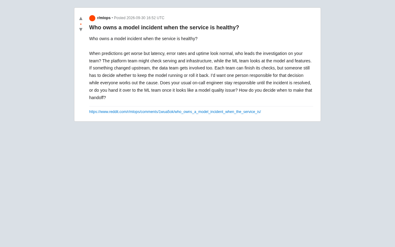 The Service Is Healthy but the Model Is Failing — Who Owns This Incident?