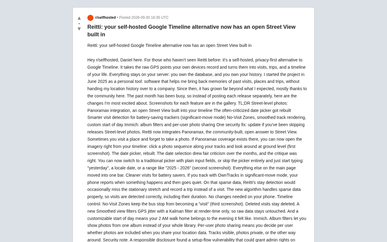 Reitti: A Self-Hosted Google Timeline Alternative with Built-In Open-Source Street View