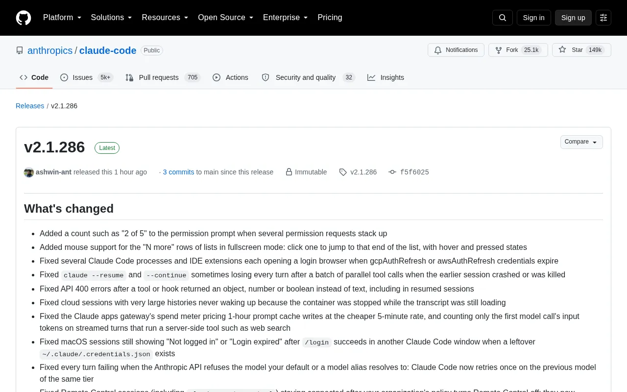 Claude Code v2.1.286 Release