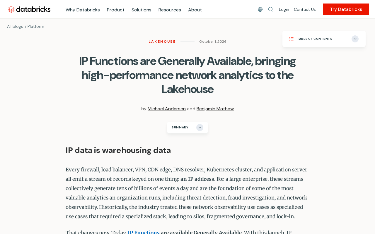 Databricks IP函数正式GA:Lakehouse迎来高性能网络分析能力