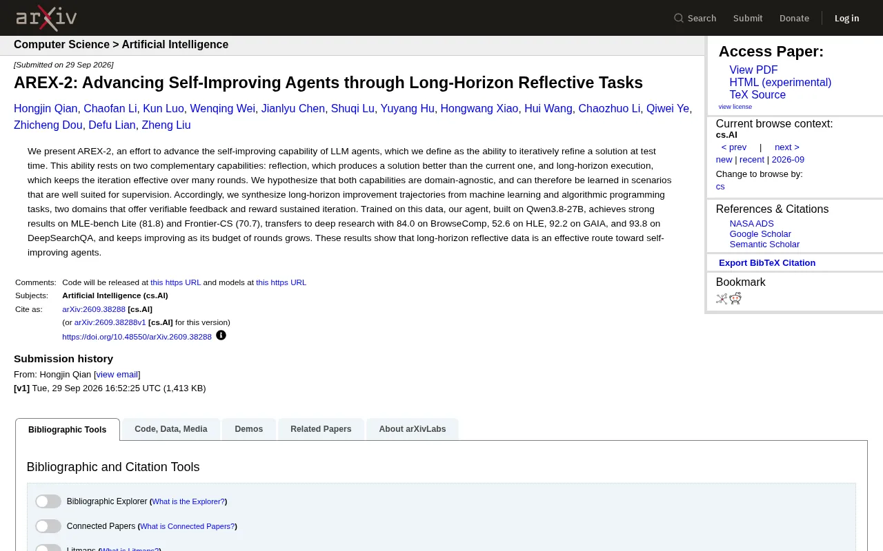 AREX-2: Building Self-Improving AI Agents with Long-Horizon Reflective Tasks
