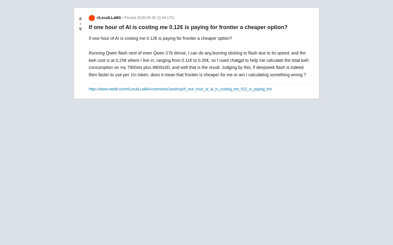 Running AI Locally at €0.12/Hour — Is Calling Frontier Model APIs Actually Cheaper?