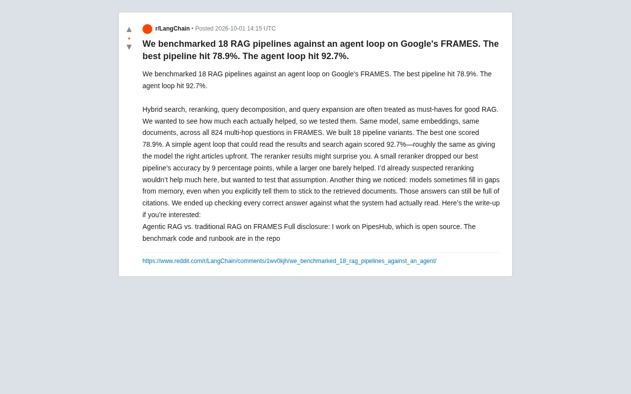 Agentic RAG实测:Agent循环以92.7%碾压传统管道