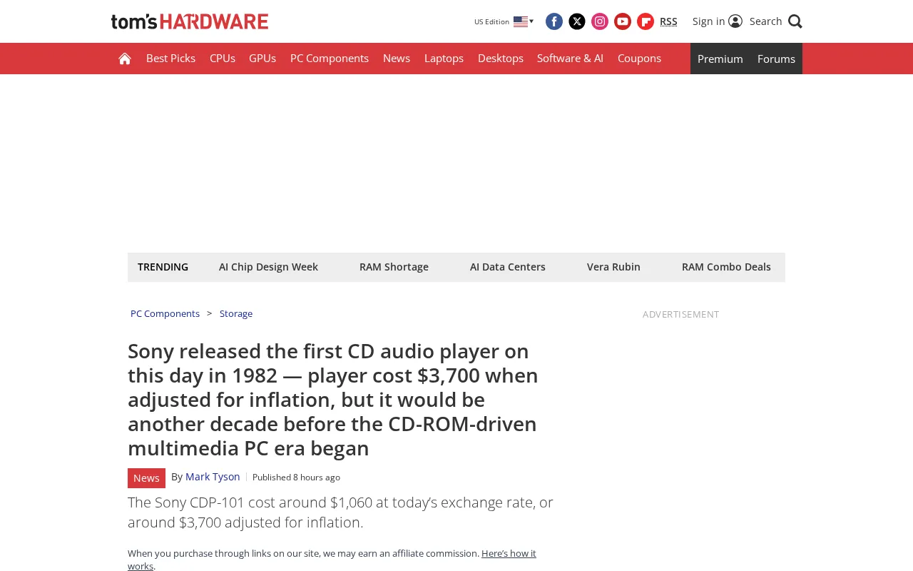 Sony releases the first CD player
