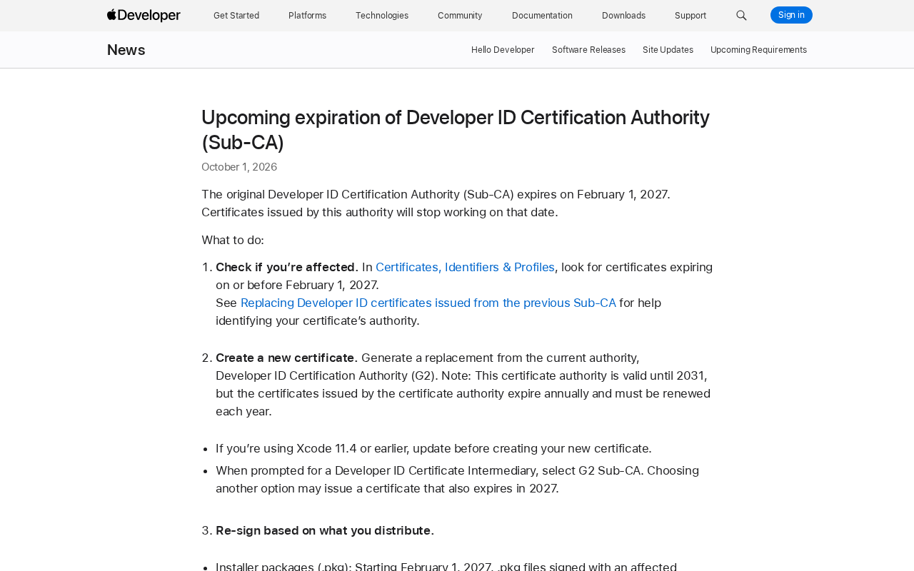 苹果Developer ID子CA将到期:开发者必须替换证书
