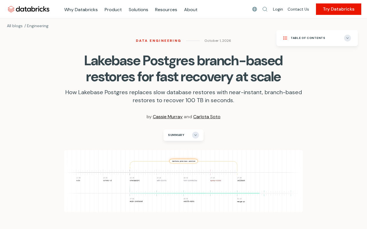 Lakebase Postgres分支式恢复:大规模OLTP的快速恢复新思路