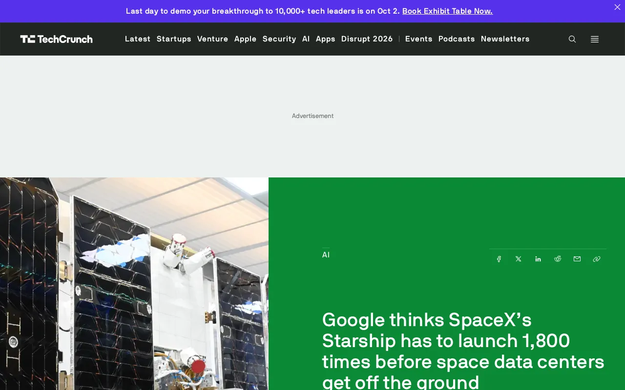 Google's Space Data Center Dream: Starship Would Need 1,600 Launches to Make It Real