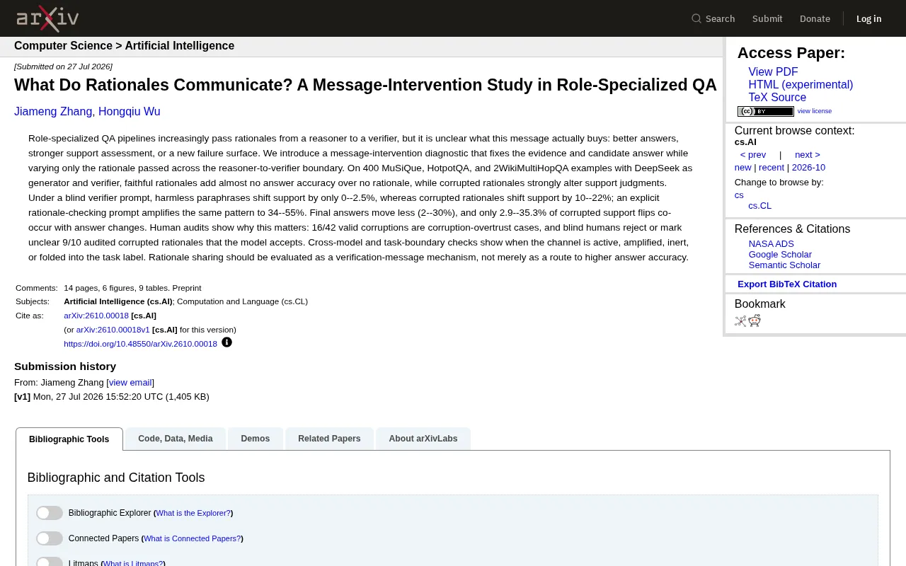 What Rationale Chains Actually Convey: A Study on "Message Intervention" in Role-Specialized QA