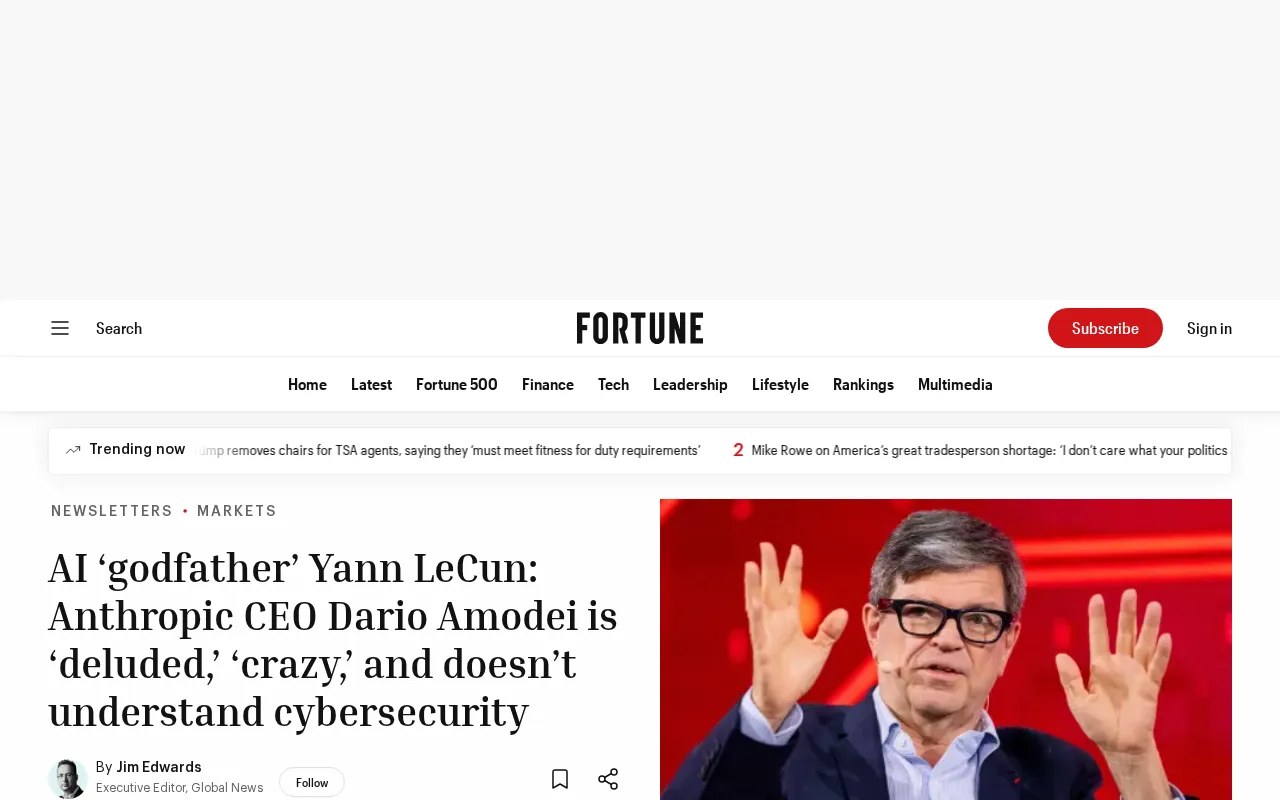 LeCun Blasts Anthropic CEO: 'Deluded' on AI Safety and Cybersecurity