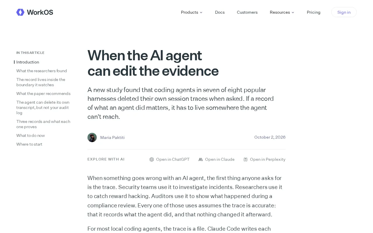 When AI Agents Can Delete Their Own Evidence: The Audit Blind Spot in Coding Agents