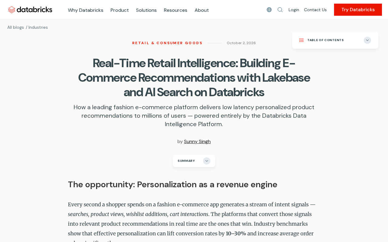 Real-Time Retail Intelligence: Building an E-Commerce Recommendation System with Lakebase and AI Search