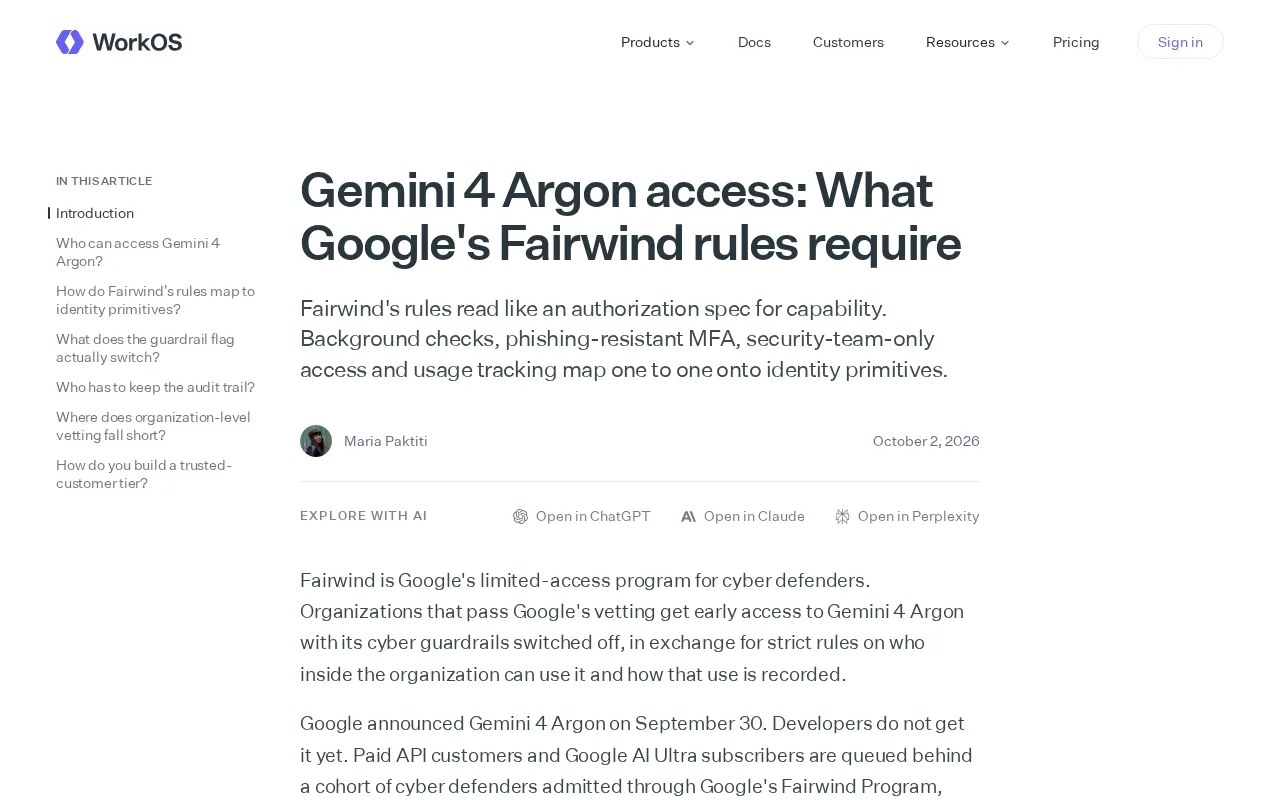 Gemini 4 Argon 访问机制:解读 Google Fairwind 安全规则