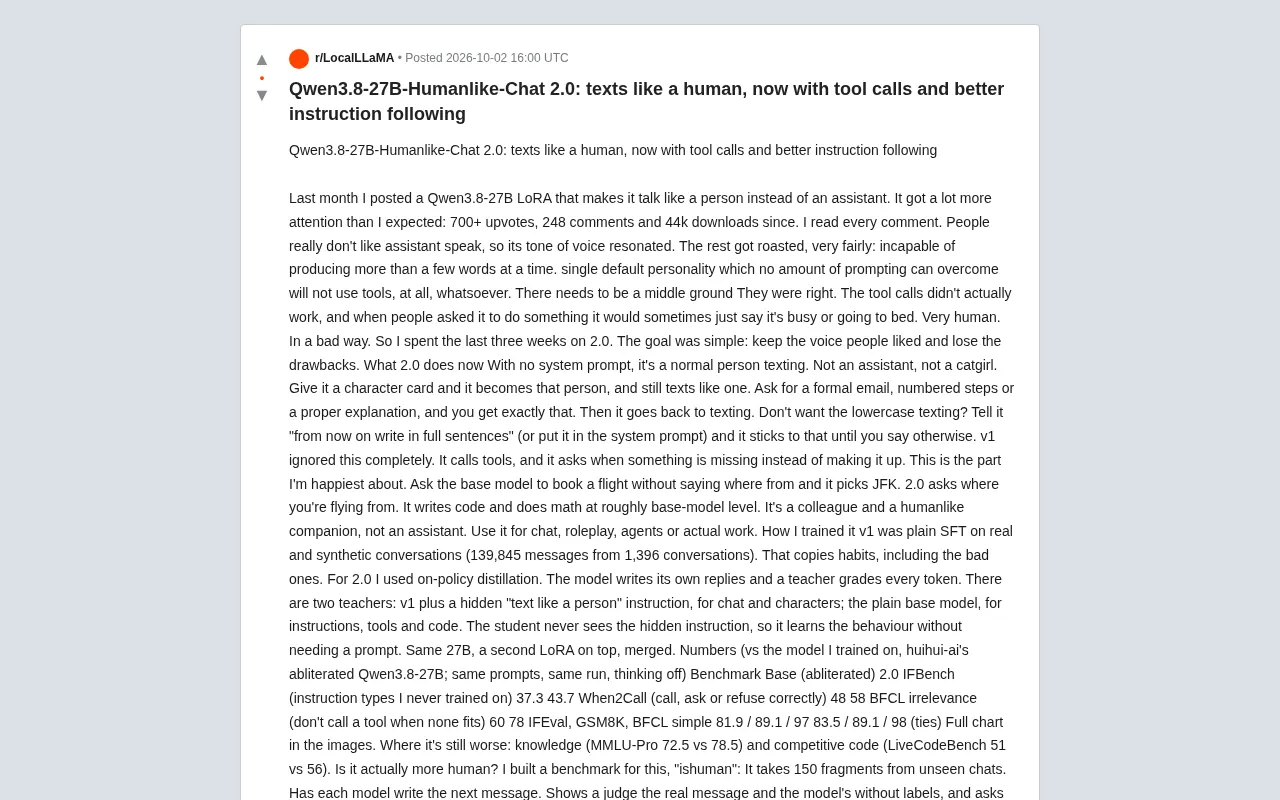 Qwen3.8-27B拟人化模型2.0:会聊天也会调用工具