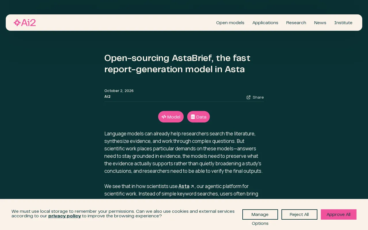 AstaBrief Goes Open Source: Inside Asta Platform's Fast Report Generation Model