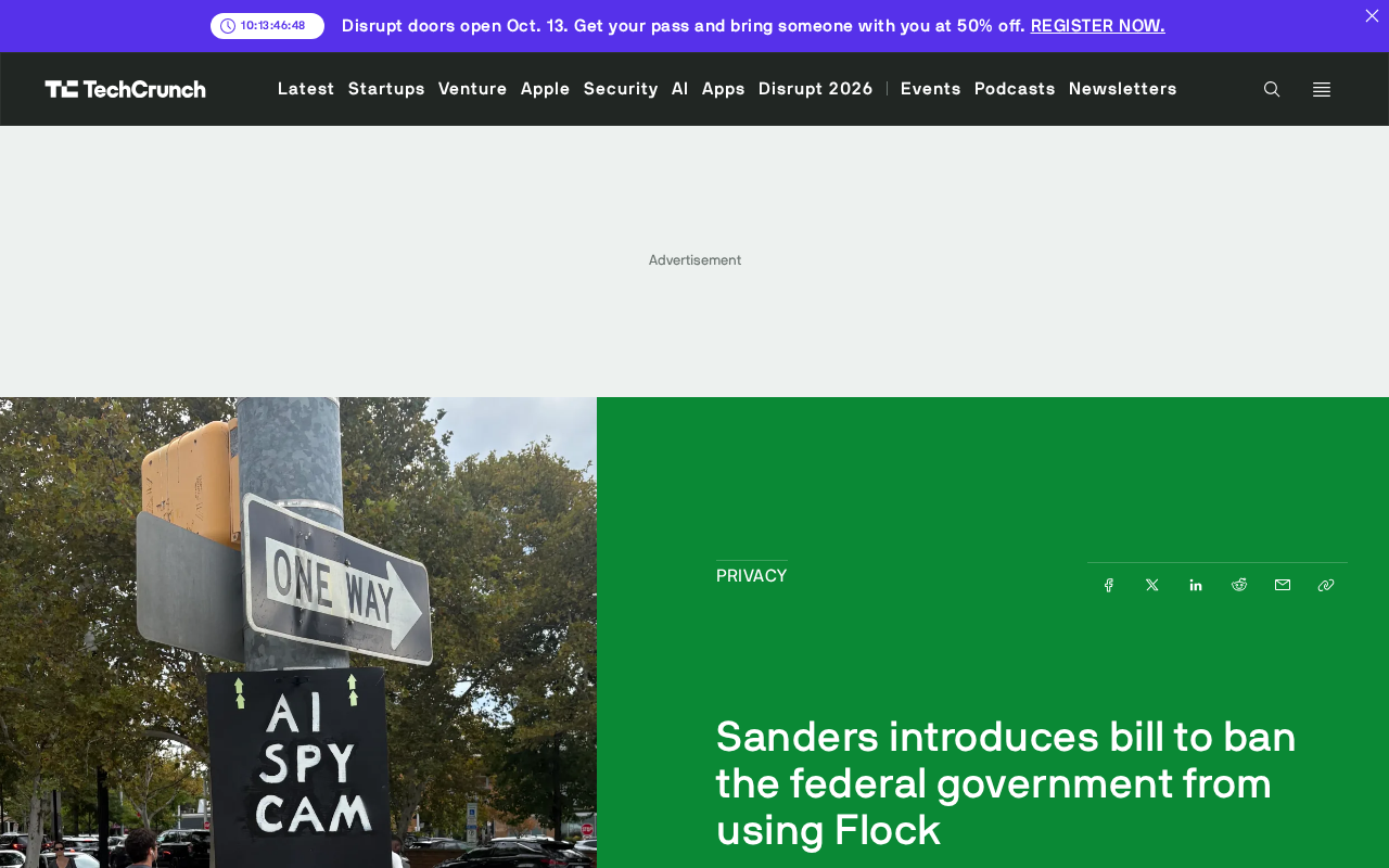 Sanders Proposes Bill to Ban Federal Government Use of Flock License Plate Recognition Systems