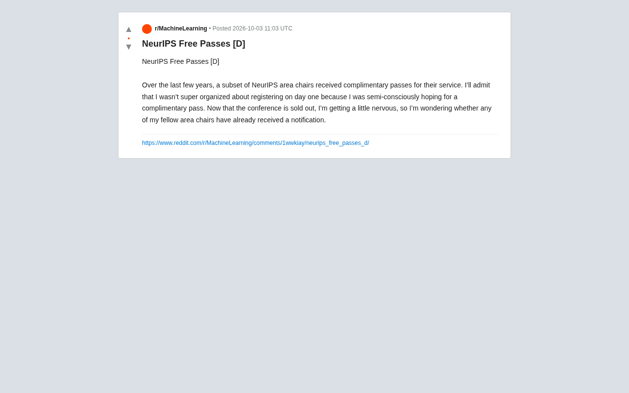NeurIPS Sellout Sparks Concern: When Do Area Chairs Get Their Free Passes?