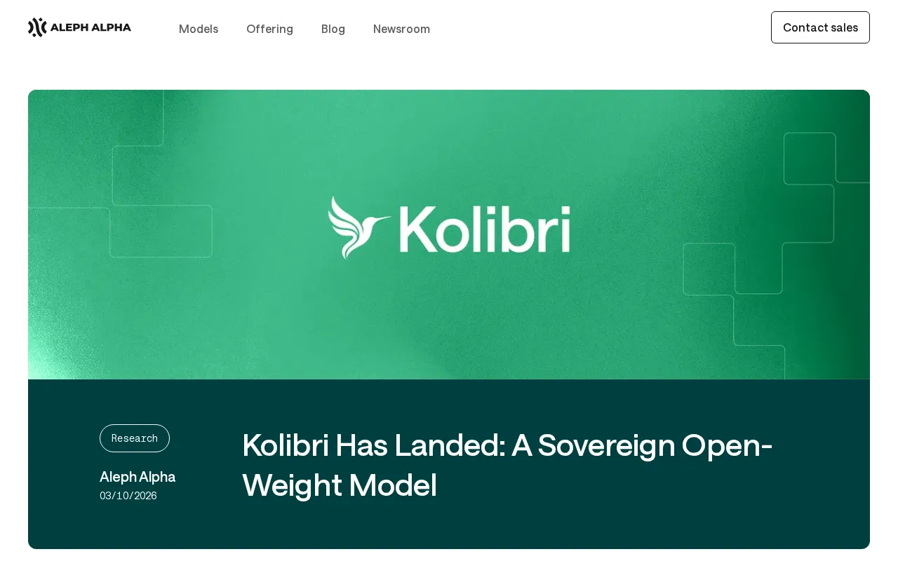 Aleph Alpha Launches Kolibri: Europe's Sovereign Open-Weight LLM