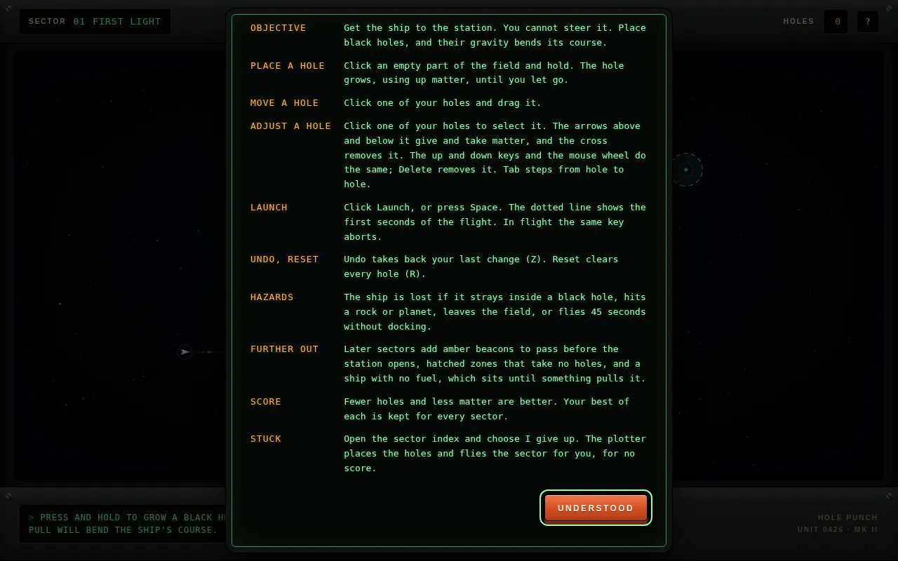 Hole Punch: A Physics Puzzle Game Where You Pilot Spaceships with Gravitational Slingshots