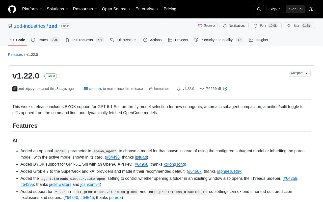 Zed v1.22.0 Released: AI Subagents, BYOK Support, and Multiple Editing Experience Upgrades