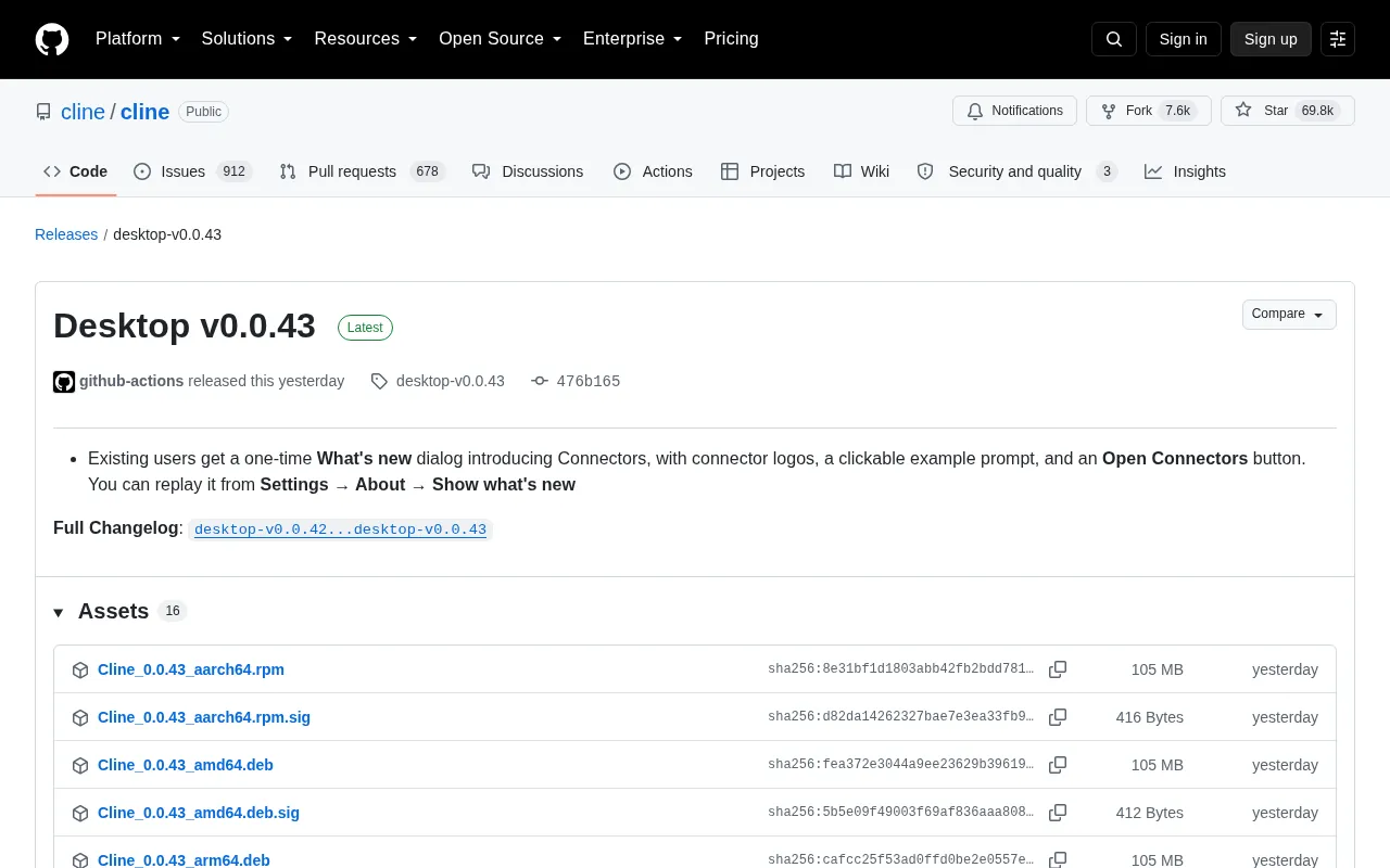 Cline Desktop v0.0.43 Released: Connectors Feature Onboarding Experience Goes Live