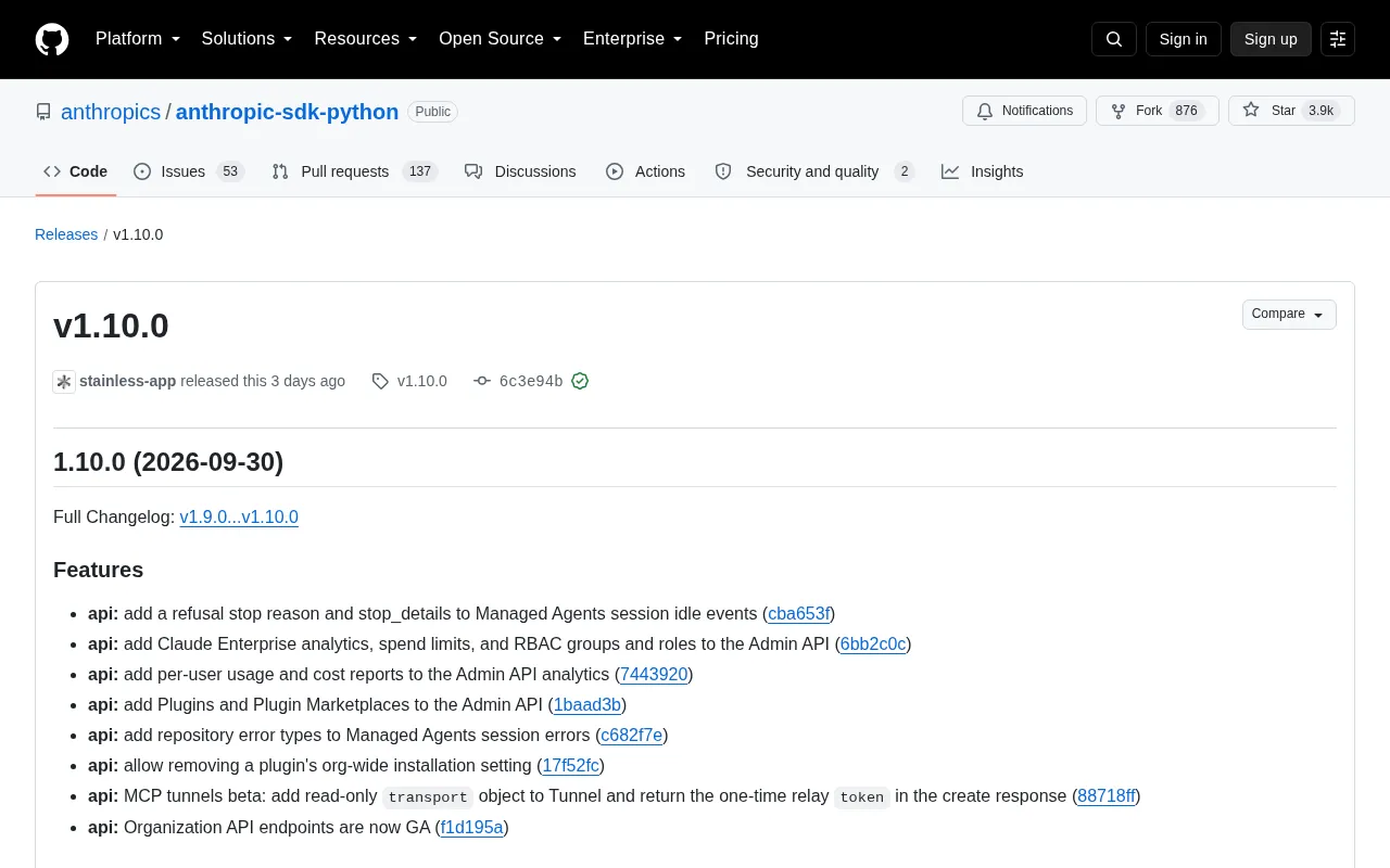Anthropic Python SDK v1.10.0 Released: Enterprise Features and Plugin Marketplace Arrive