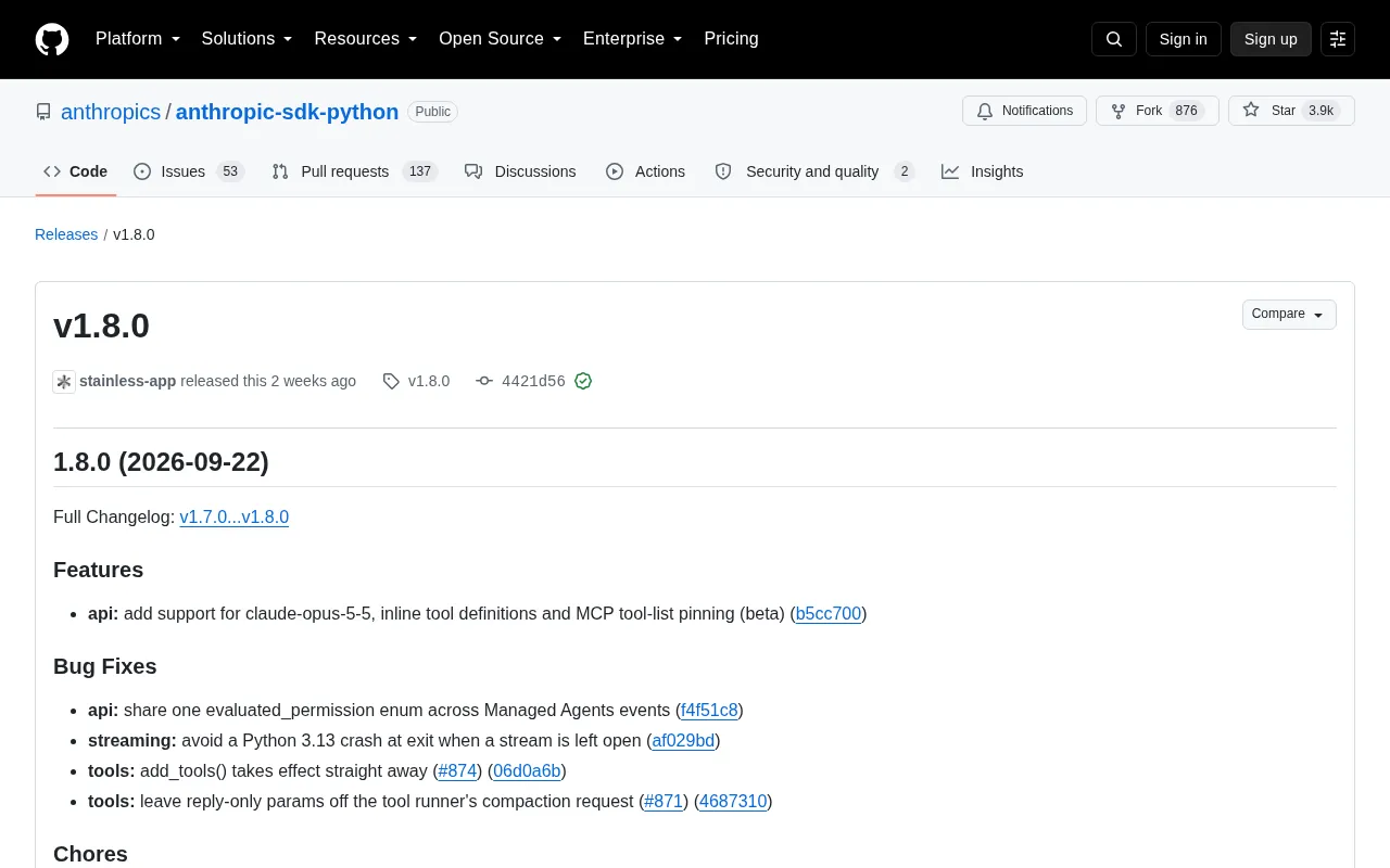 Anthropic Python SDK v1.8.0 Released: Claude Opus 5.5 Support and Inline Tool Definitions