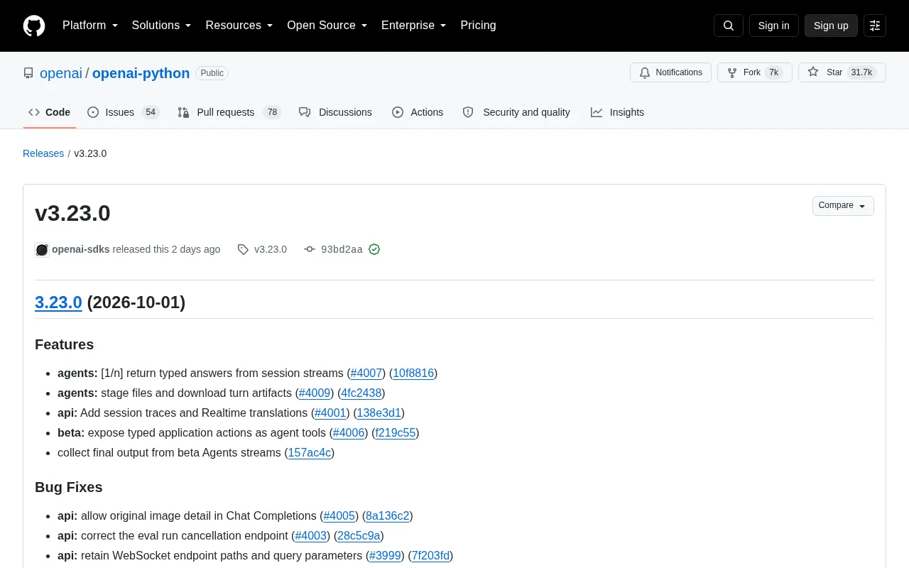 OpenAI Python SDK v3.23.0 Released: Enhanced Agents Capabilities