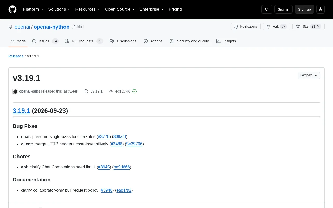 OpenAI Python SDK v3.19.1 Released: Fixes Tool Iteration and Header Merging Issues