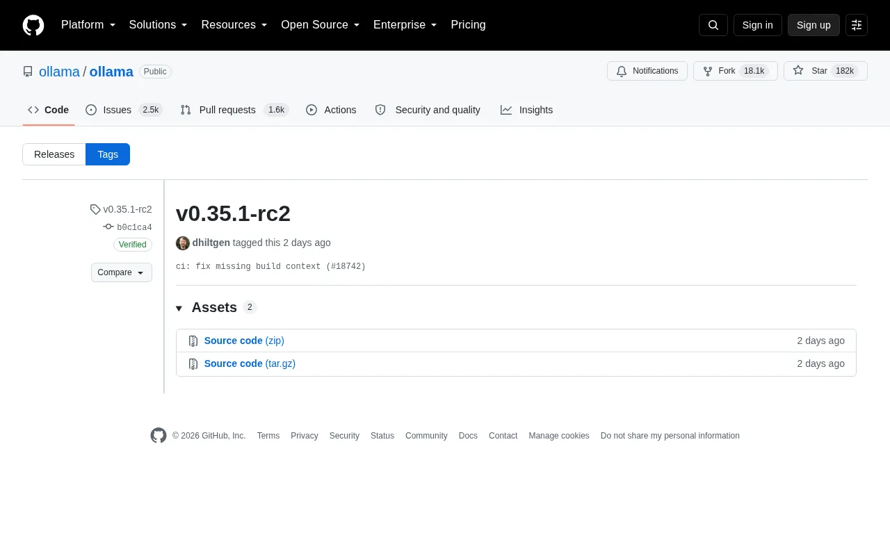 Ollama Releases v0.35.1-rc2: Continuous Iteration of the Local LLM Runtime Tool