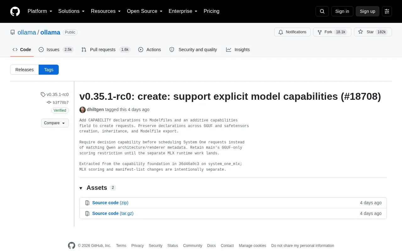 Ollama v0.35.1-rc0 Update: Explicit Model Capability Declaration Mechanism Explained