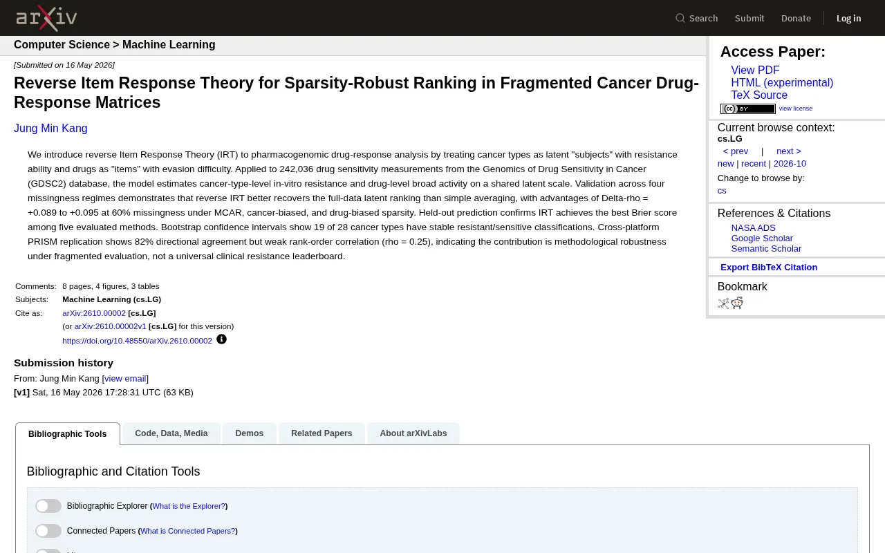 Reversed IRT Model: Cracking the Sparse Data Problem in Cancer Drug Response Analysis
