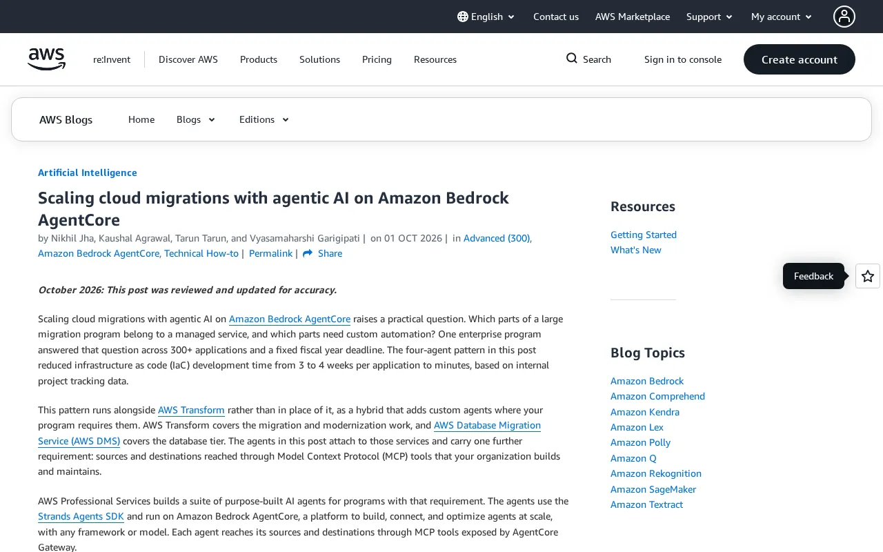 Agentic AI Reimagines Cloud Migration: A Deep Dive into AWS Bedrock AgentCore