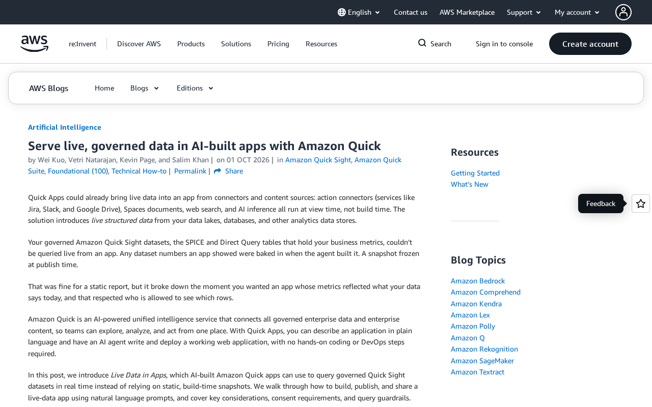 Amazon Quick Live Data: AI Apps Now Query Governed Datasets in Real Time