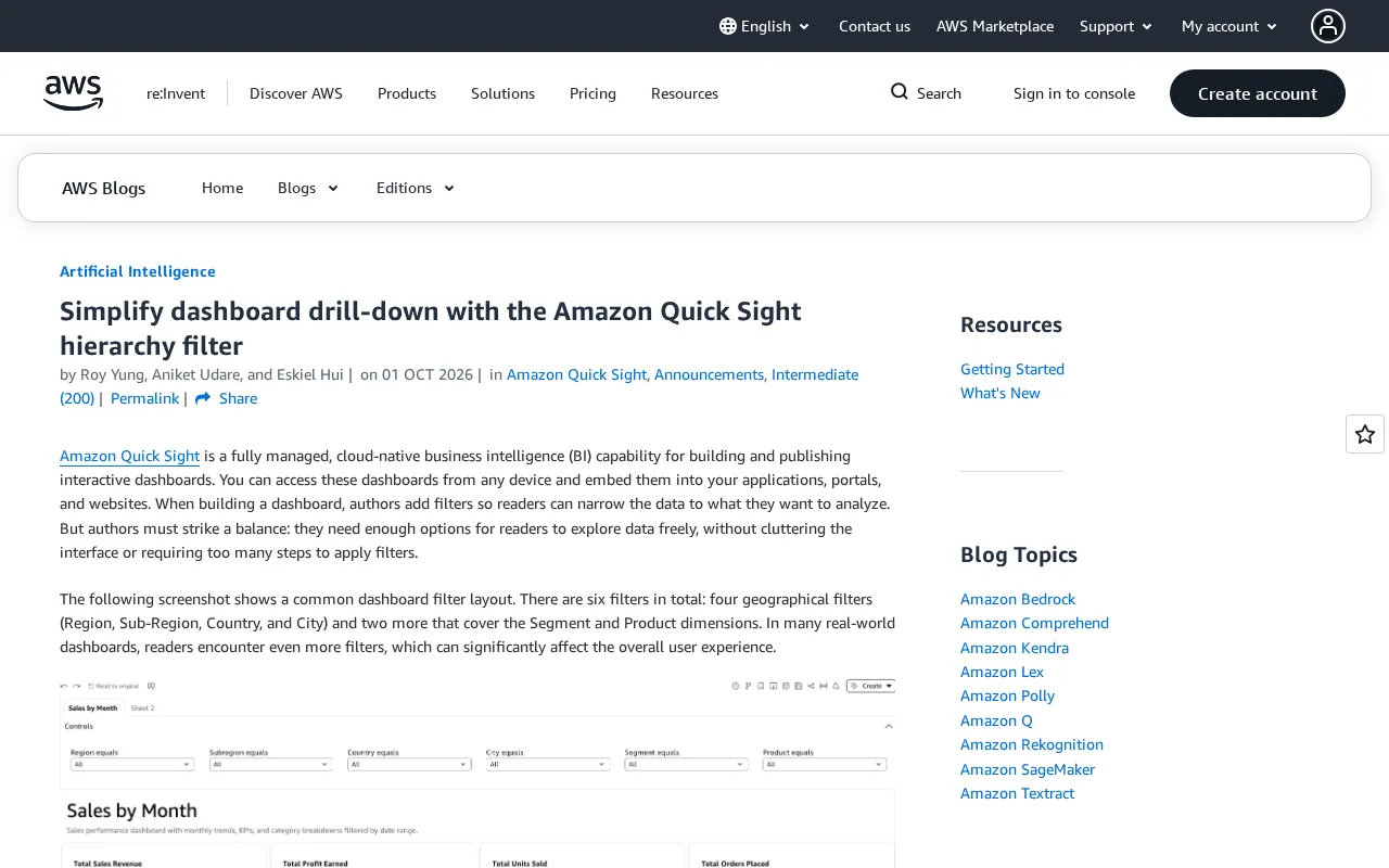 Amazon QuickSight Hierarchy Filters: A Smarter Way to Drill Down in Dashboards