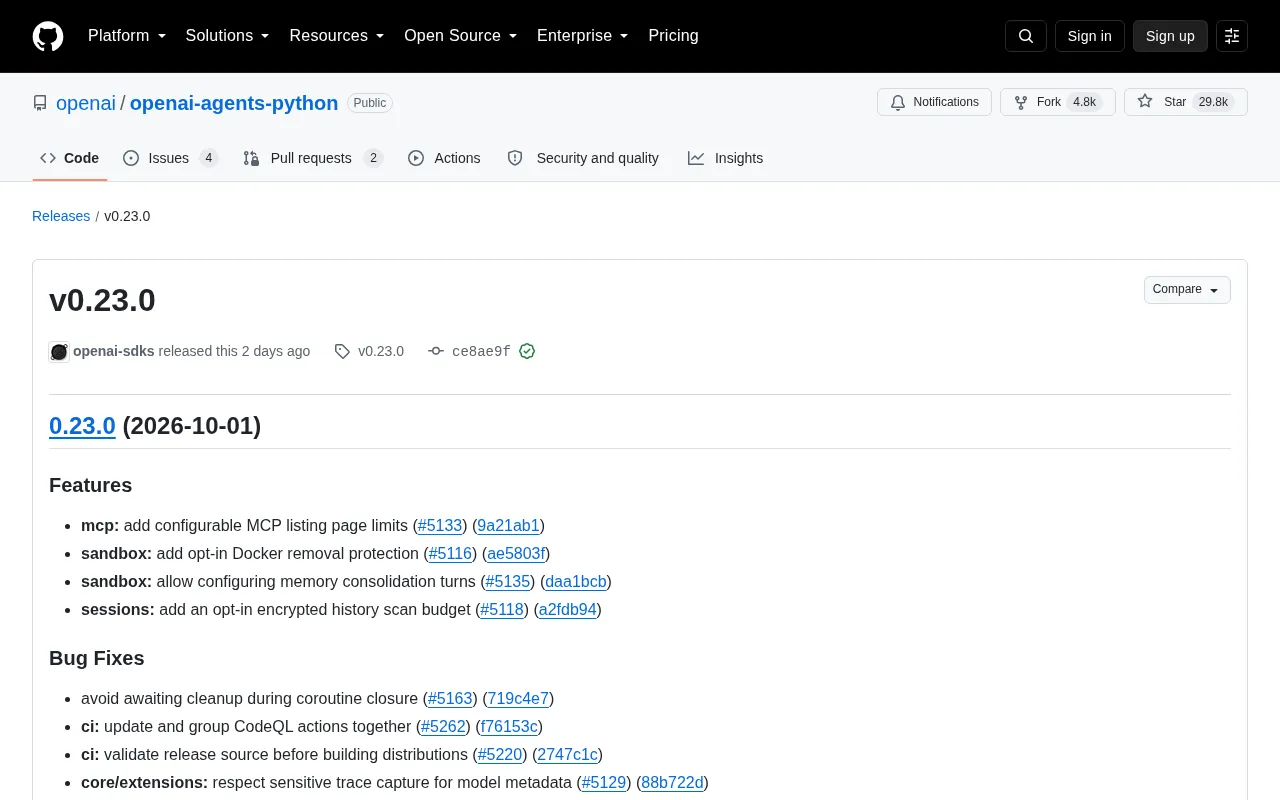 OpenAI Agents Python SDK v0.23.0 Release Breakdown: Security Hardening and Stability Improvements