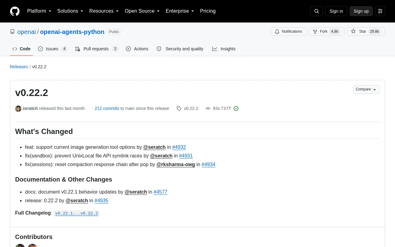 OpenAI Agents SDK v0.22.2 Released: Image Tool Options and Sandbox Security Fix