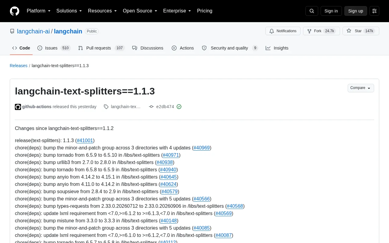 LangChain Text Splitters 1.1.3 Released: Dependency Upgrades and Multi-Language Splitting Fixes
