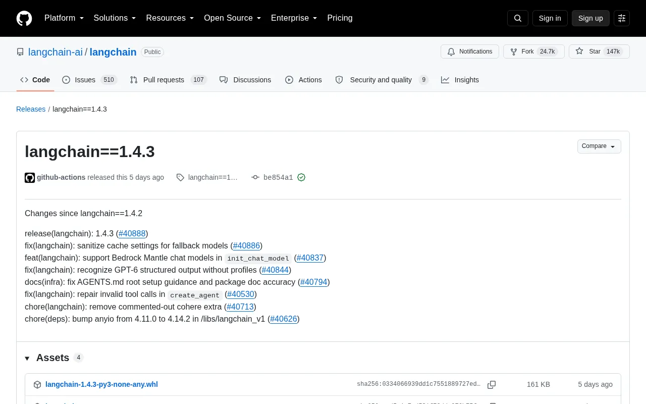 LangChain 1.4.3 Released: Fixes for Caching & Tool Calling, New Bedrock Model Support