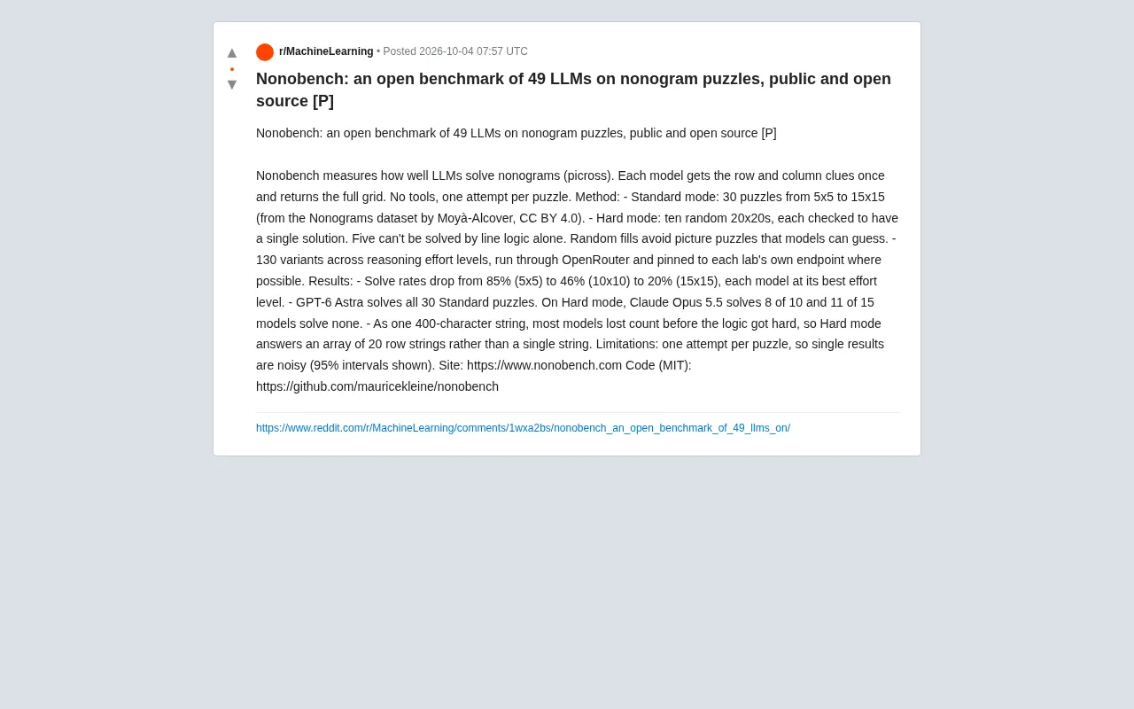 Nonobench: An Open-Source Benchmark Testing 49 LLMs on Nonogram Puzzles