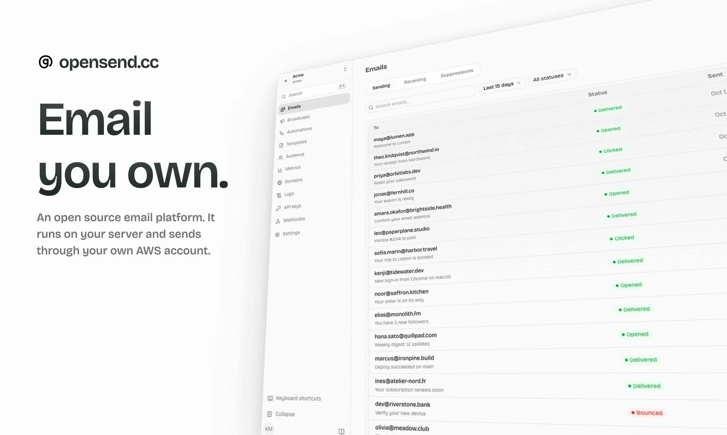 opensend.cc: A Self-Hosted Open-Source Email Platform Where Your Data and Sending Reputation Stay Yours