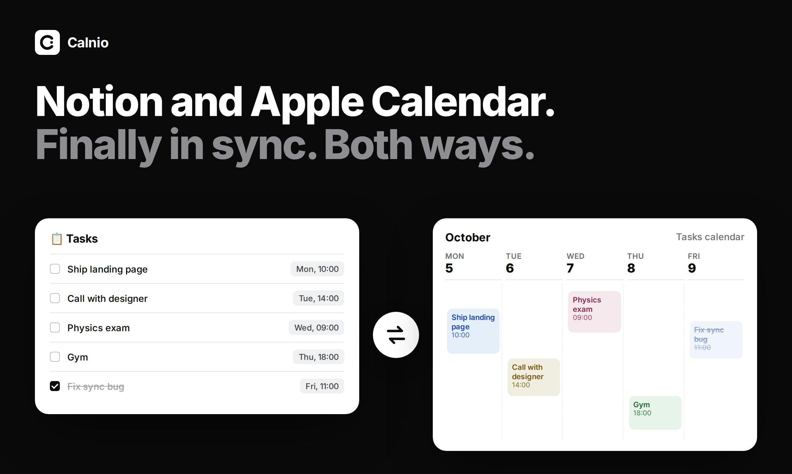 Calnio: Two-way sync between Notion and Apple Calendar